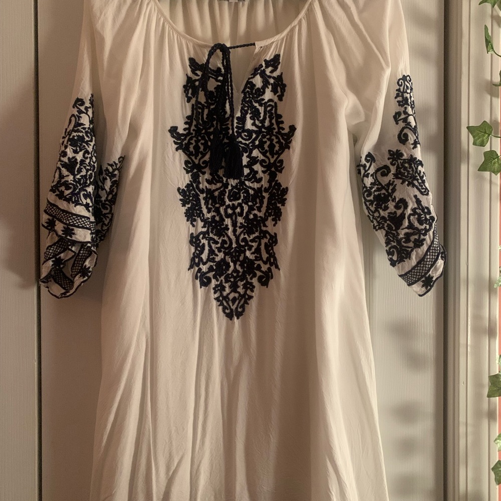 Blue and white dress